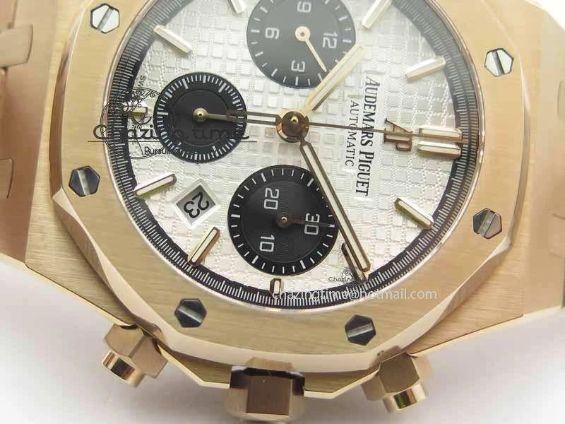 Royal Oak 41mm 26331 Chrono RG White Textured Dial Black Subdial On RG Bracelet A7750