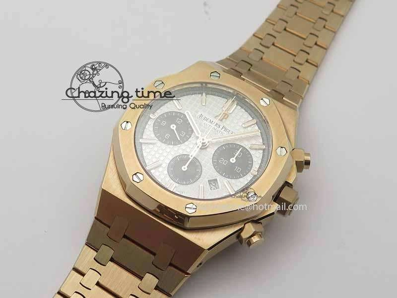 Royal Oak 41mm 26331 Chrono RG White Textured Dial Black Subdial On RG Bracelet A7750