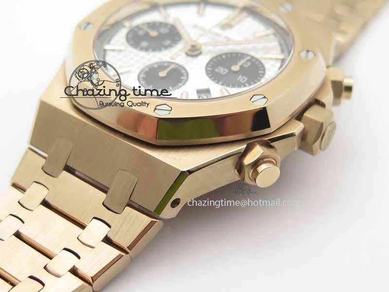 Royal Oak 41mm 26331 Chrono RG White Textured Dial Black Subdial On RG Bracelet A7750
