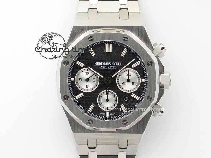 Royal Oak 41mm 26331 Chrono SS Black Textured Dial White Subdial On SS Bracelet A7750