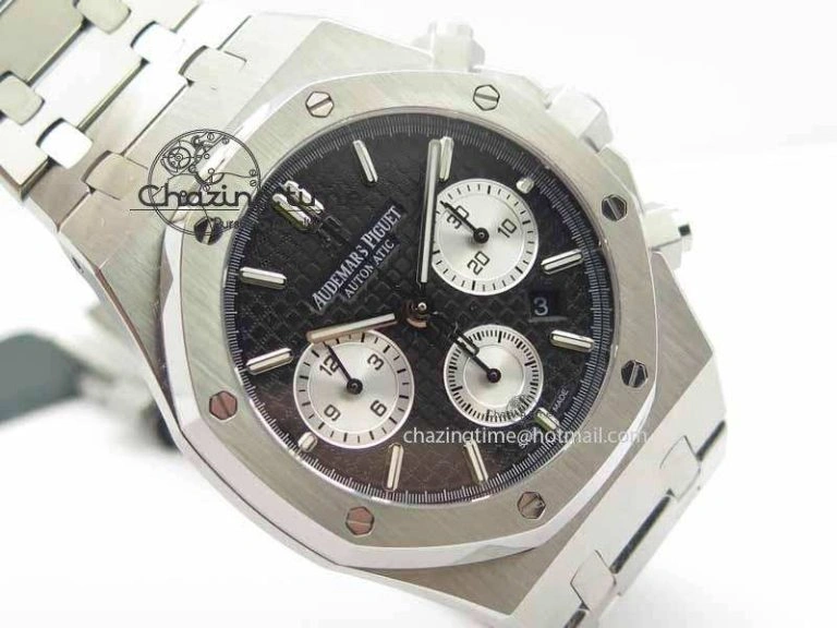 Royal Oak 41mm 26331 Chrono SS Black Textured Dial White Subdial On SS Bracelet A7750