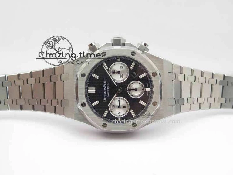 Royal Oak 41mm 26331 Chrono SS Black Textured Dial White Subdial On SS Bracelet A7750