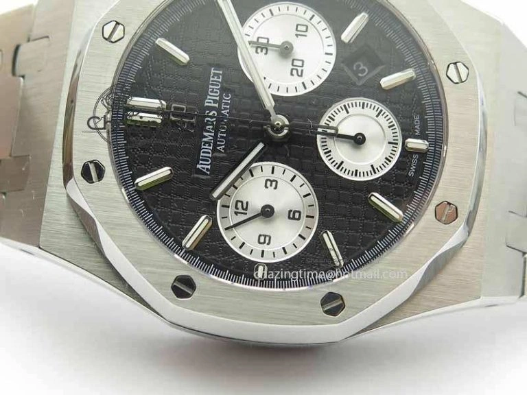 Royal Oak 41mm 26331 Chrono SS Black Textured Dial White Subdial On SS Bracelet A7750