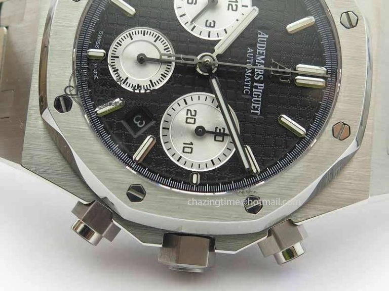 Royal Oak 41mm 26331 Chrono SS Black Textured Dial White Subdial On SS Bracelet A7750