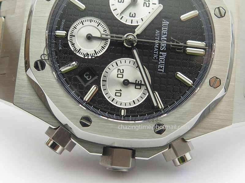 Royal Oak 41mm 26331 Chrono SS Black Textured Dial White Subdial On SS Bracelet A7750