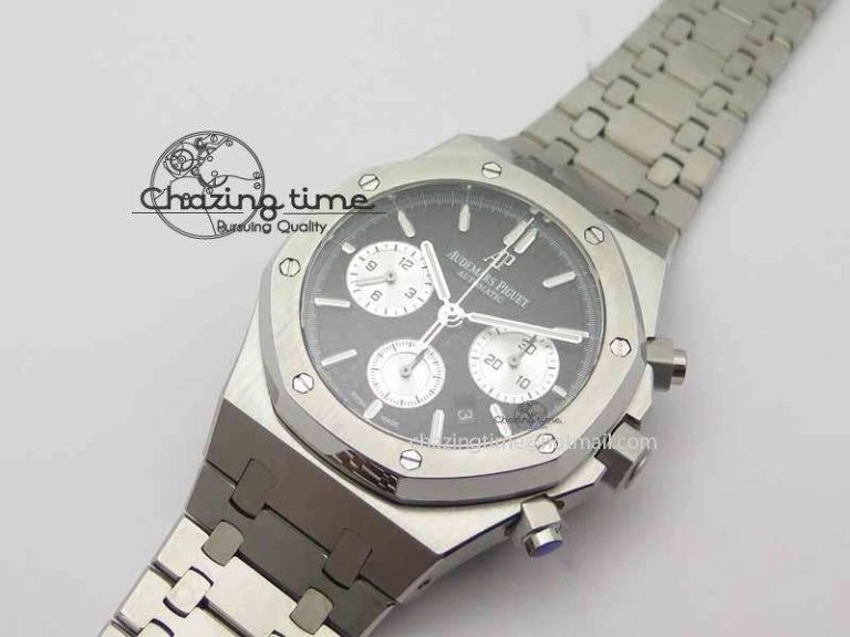 Royal Oak 41mm 26331 Chrono SS Black Textured Dial White Subdial On SS Bracelet A7750