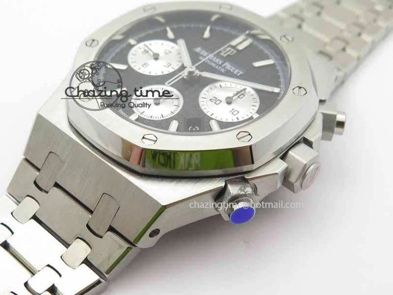 Royal Oak 41mm 26331 Chrono SS Black Textured Dial White Subdial On SS Bracelet A7750