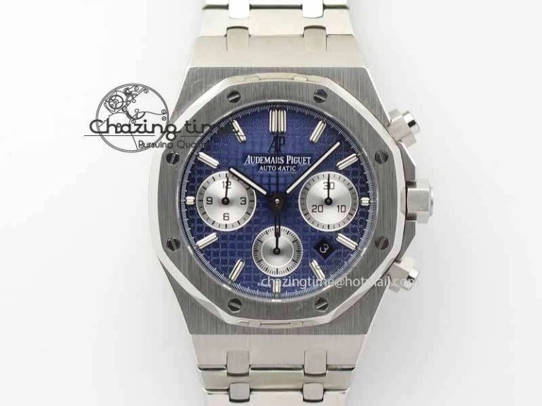 Royal Oak 41mm 26331 Chrono SS Blue Textured Dial White Subdial On SS Bracelet A7750