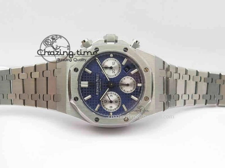 Royal Oak 41mm 26331 Chrono SS Blue Textured Dial White Subdial On SS Bracelet A7750