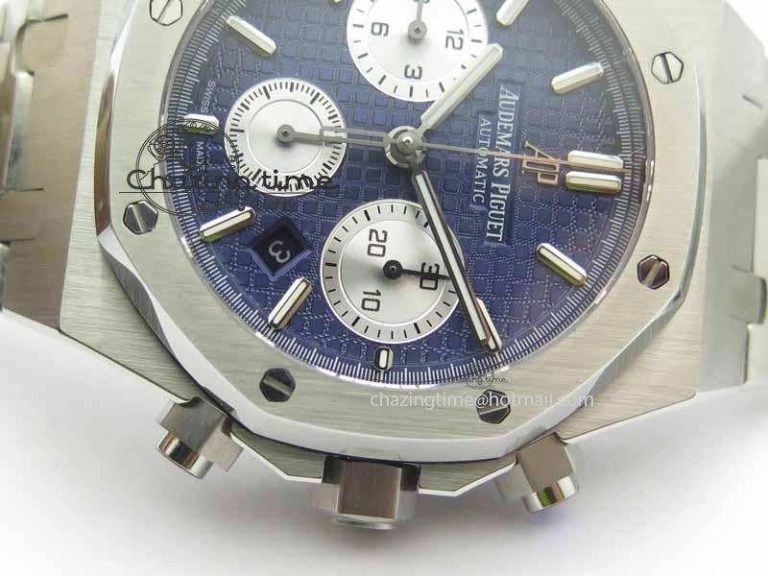 Royal Oak 41mm 26331 Chrono SS Blue Textured Dial White Subdial On SS Bracelet A7750