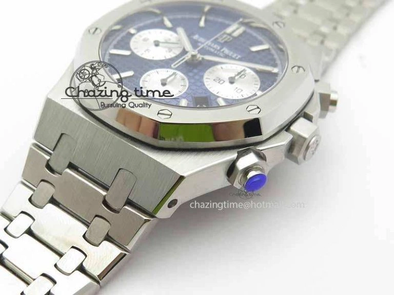 Royal Oak 41mm 26331 Chrono SS Blue Textured Dial White Subdial On SS Bracelet A7750