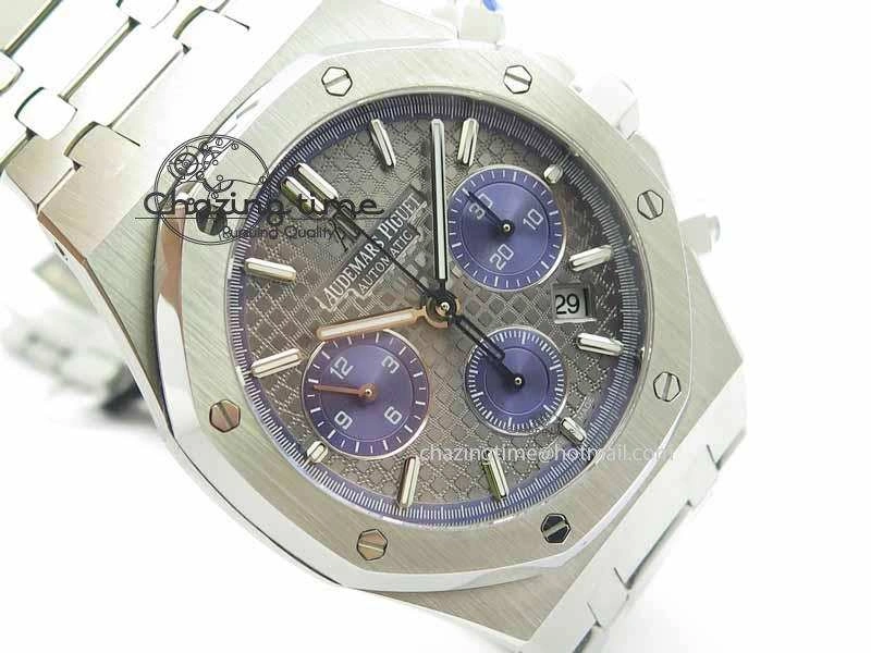 Royal Oak 41mm 26331 Chrono SS Gray Textured Dial Blue Subdial On SS Bracelet A7750