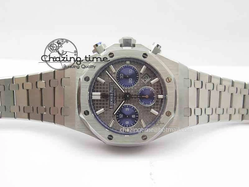 Royal Oak 41mm 26331 Chrono SS Gray Textured Dial Blue Subdial On SS Bracelet A7750