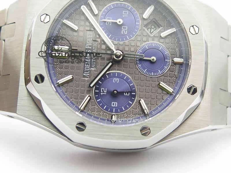 Royal Oak 41mm 26331 Chrono SS Gray Textured Dial Blue Subdial On SS Bracelet A7750