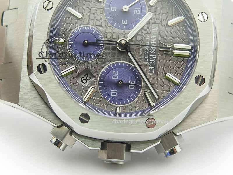 Royal Oak 41mm 26331 Chrono SS Gray Textured Dial Blue Subdial On SS Bracelet A7750