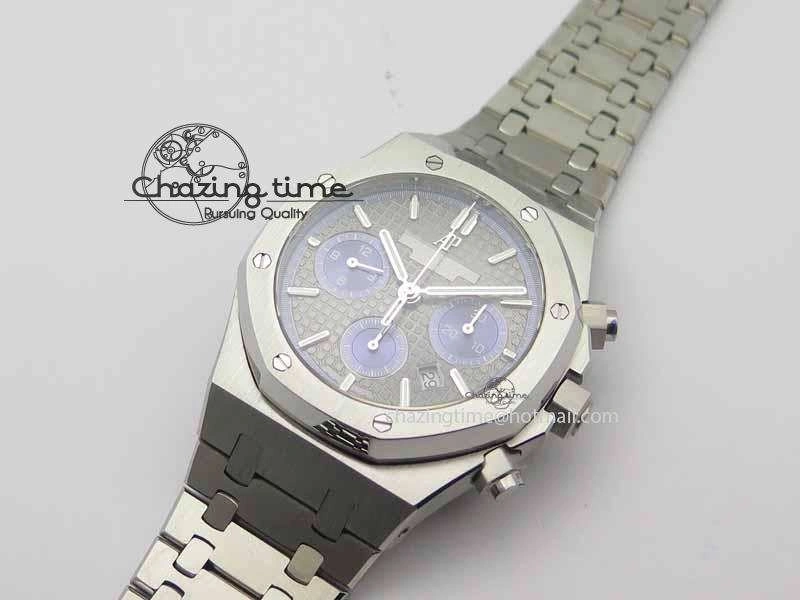 Royal Oak 41mm 26331 Chrono SS Gray Textured Dial Blue Subdial On SS Bracelet A7750
