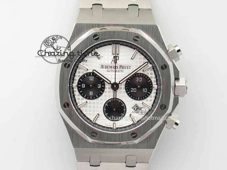 Royal Oak 41mm 26331 Chrono SS White Textured Dial Black Subdial On SS Bracelet A7750