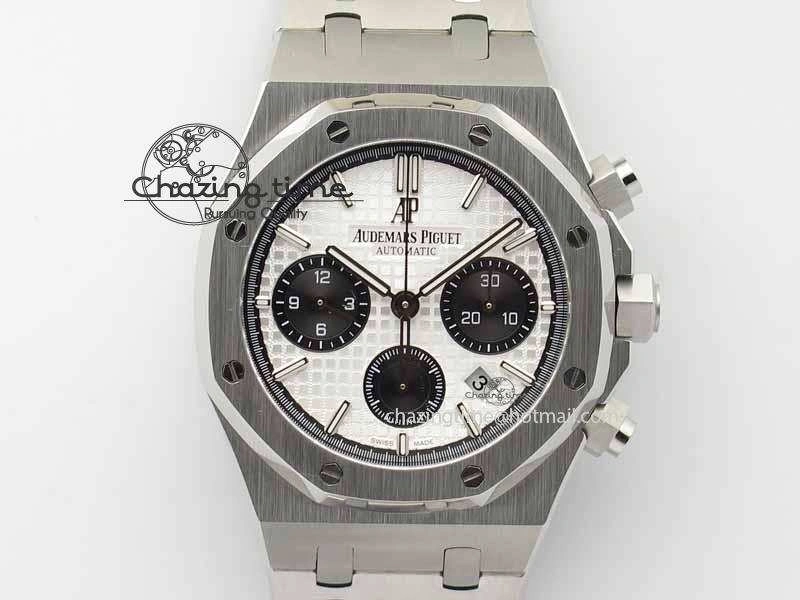 Royal Oak 41mm 26331 Chrono SS White Textured Dial Black Subdial On SS Bracelet A7750