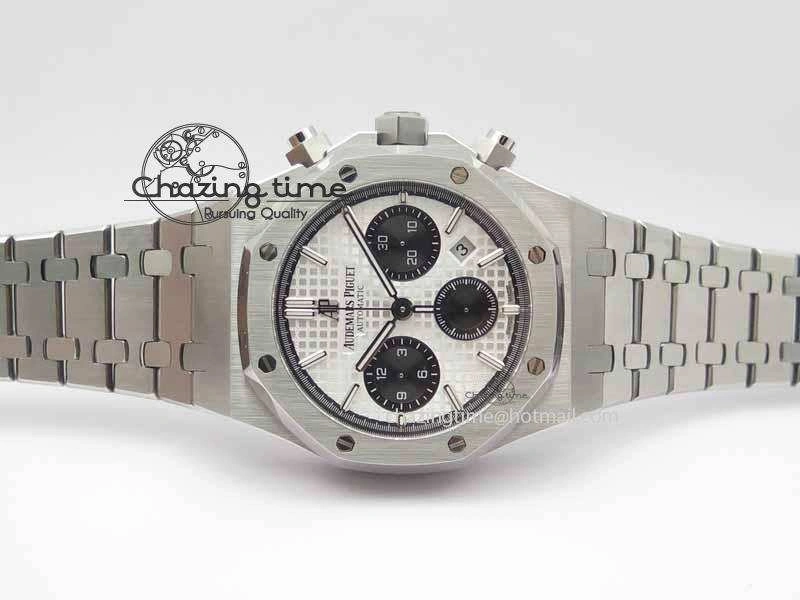 Royal Oak 41mm 26331 Chrono SS White Textured Dial Black Subdial On SS Bracelet A7750
