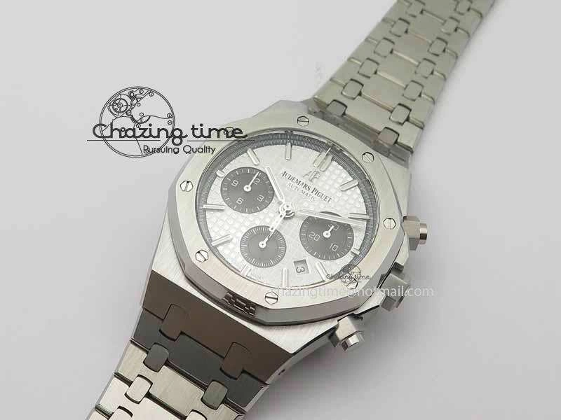 Royal Oak 41mm 26331 Chrono SS White Textured Dial Black Subdial On SS Bracelet A7750