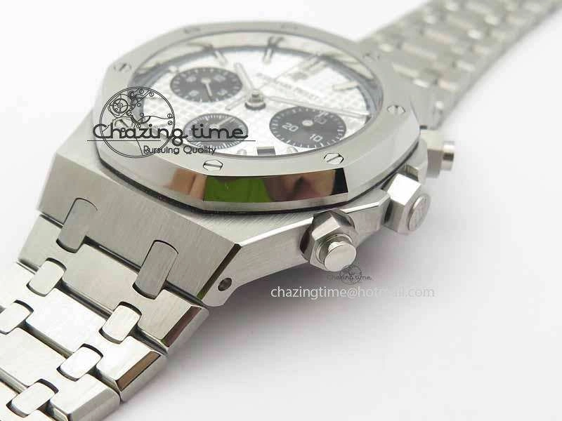 Royal Oak 41mm 26331 Chrono SS White Textured Dial Black Subdial On SS Bracelet A7750