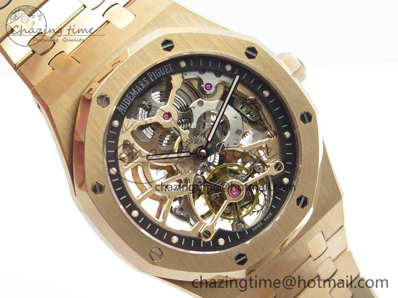 Royal Oak 41mm 26518 Tourbillon RG Best Edition Skeleton Dial On RG Bracelet A2924