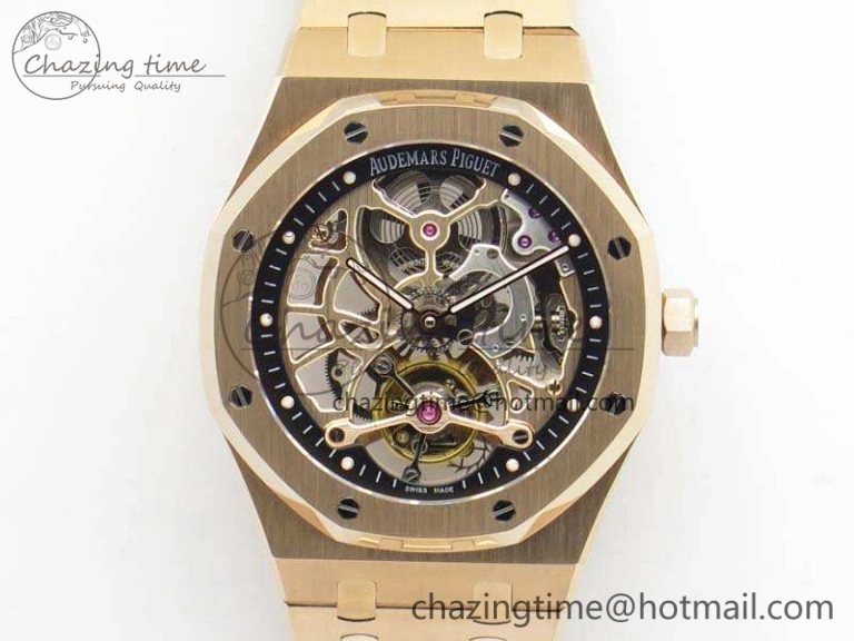 Royal Oak 41mm 26518 Tourbillon RG Best Edition Skeleton Dial On RG Bracelet A2924