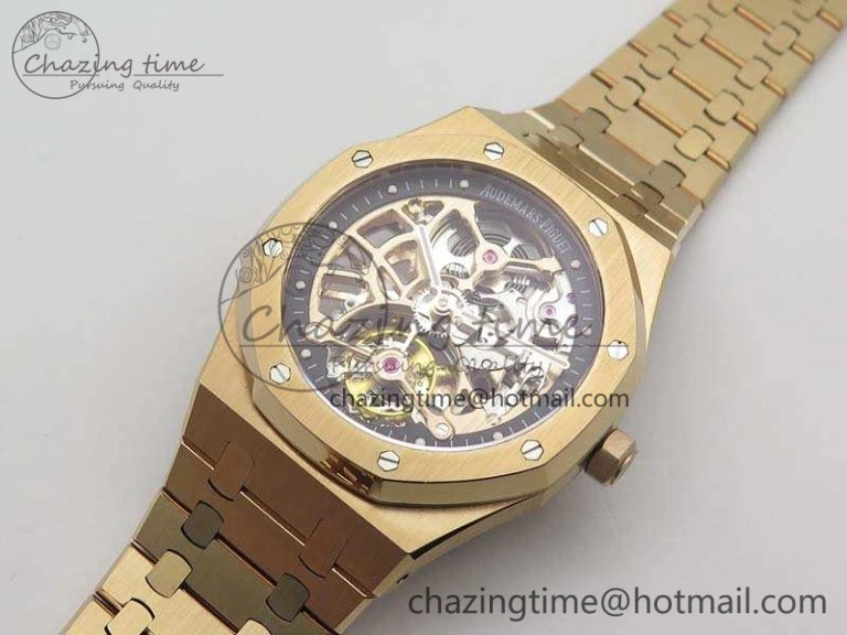 Royal Oak 41mm 26518 Tourbillon RG Best Edition Skeleton Dial On RG Bracelet A2924