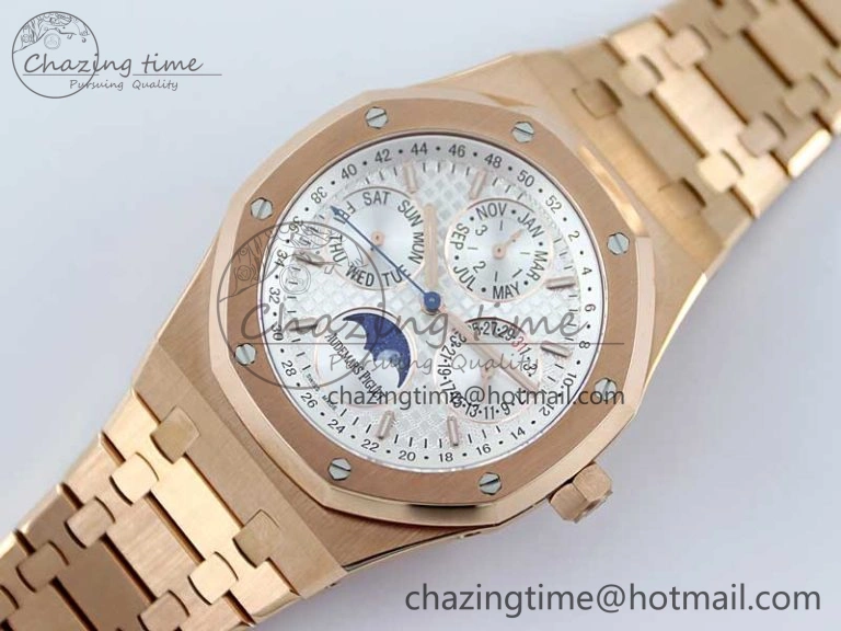 Royal Oak 41mm Complicated 26574 RG APSF1:1 Best Edition Silver Dial on RG Bracelet A5134