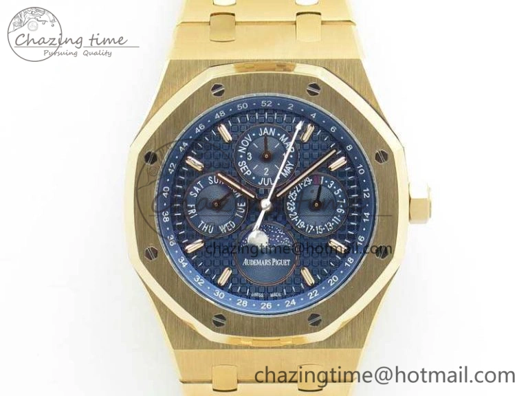 Royal Oak 41mm Complicated 26574 RG JF 1:1 Best Edition Blue Textured Dial On RG Bracelet A5134