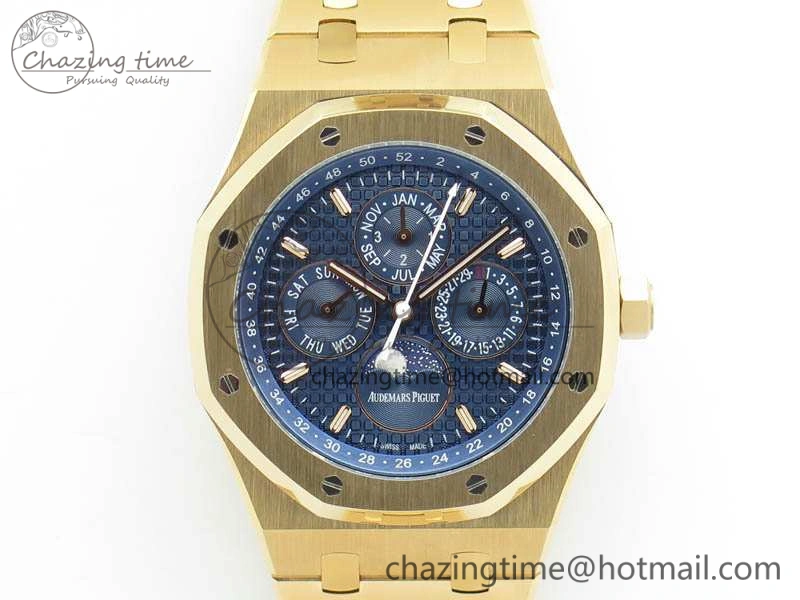 Royal Oak 41mm Complicated 26574 RG JF 1:1 Best Edition Blue Textured Dial On RG Bracelet A5134