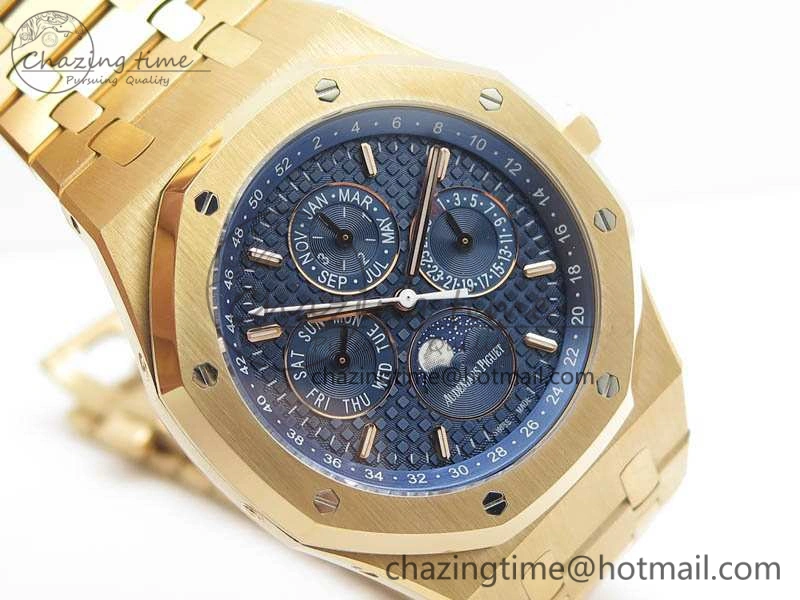 Royal Oak 41mm Complicated 26574 RG JF 1:1 Best Edition Blue Textured Dial On RG Bracelet A5134