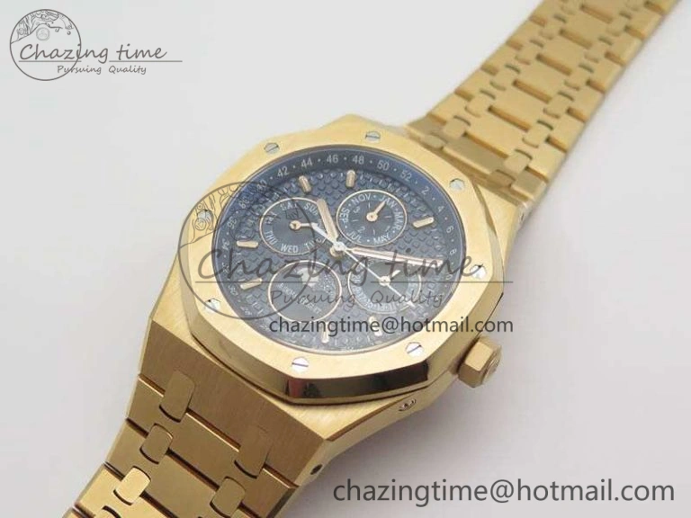 Royal Oak 41mm Complicated 26574 RG JF 1:1 Best Edition Blue Textured Dial On RG Bracelet A5134