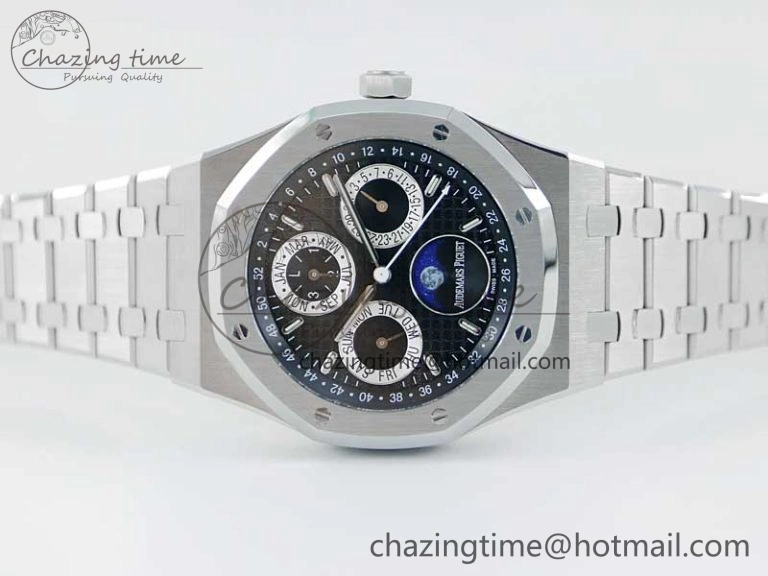 Royal Oak 41mm Complicated 26574 SS APSF1:1 Best Edition Black Silver Dial on SS Bracelet A5134