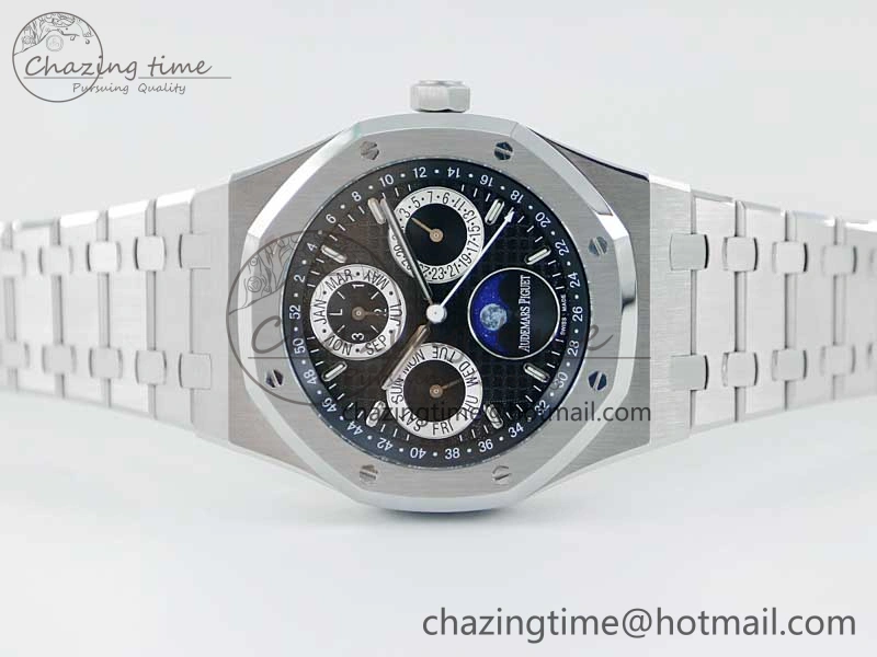 Royal Oak 41mm Complicated 26574 SS APSF1:1 Best Edition Black Silver Dial on SS Bracelet A5134