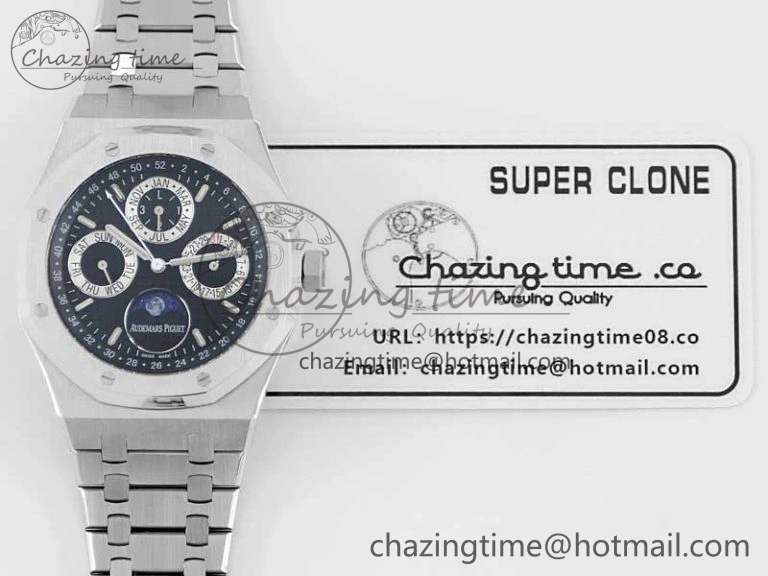 Royal Oak 41mm Complicated 26574 SS APSF1:1 Best Edition Black Silver Dial on SS Bracelet A5134