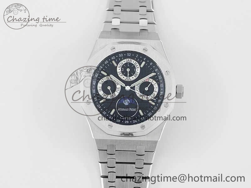 Royal Oak 41mm Complicated 26574 SS APSF1:1 Best Edition Black Silver Dial on SS Bracelet A5134