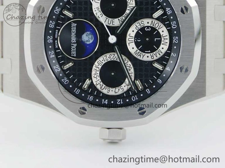 Royal Oak 41mm Complicated 26574 SS APSF1:1 Best Edition Black Silver Dial on SS Bracelet A5134