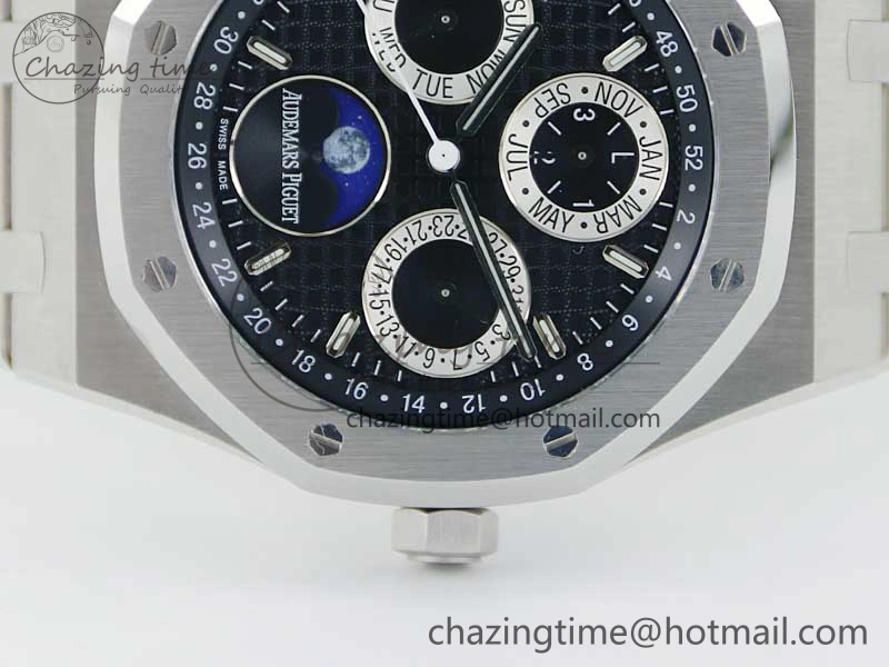 Royal Oak 41mm Complicated 26574 SS APSF1:1 Best Edition Black Silver Dial on SS Bracelet A5134