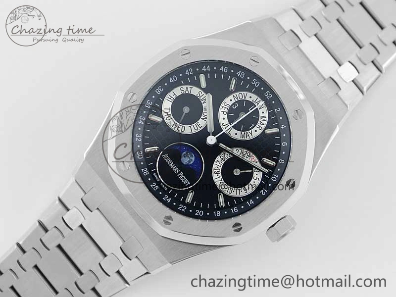 Royal Oak 41mm Complicated 26574 SS APSF1:1 Best Edition Black Silver Dial on SS Bracelet A5134