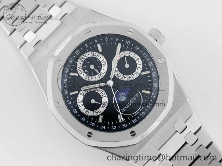 Royal Oak 41mm Complicated 26574 SS APSF1:1 Best Edition Black Silver Dial on SS Bracelet A5134