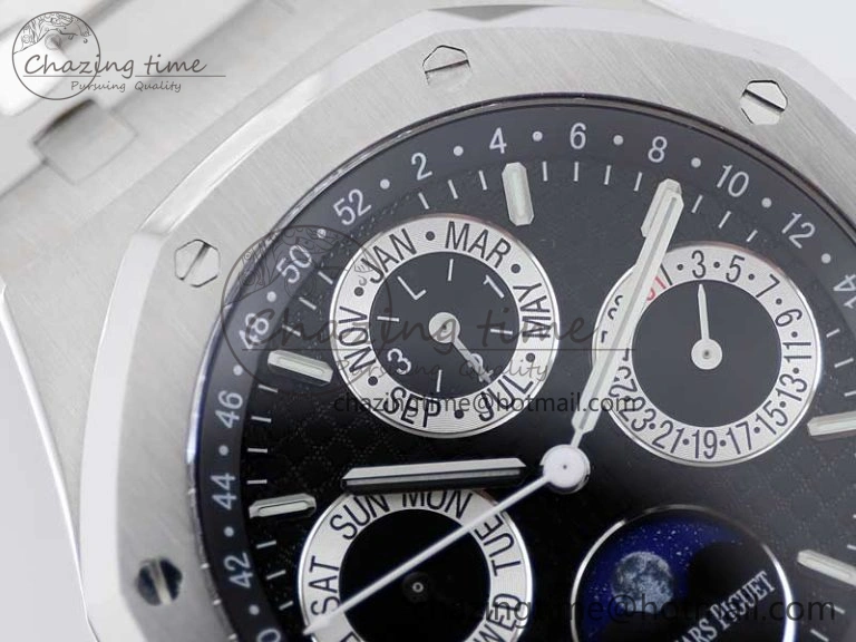 Royal Oak 41mm Complicated 26574 SS APSF1:1 Best Edition Black Silver Dial on SS Bracelet A5134