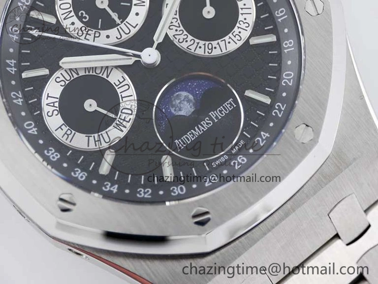 Royal Oak 41mm Complicated 26574 SS APSF1:1 Best Edition Black Silver Dial on SS Bracelet A5134