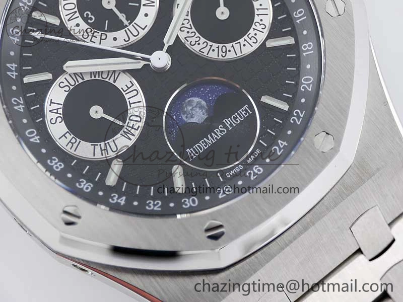 Royal Oak 41mm Complicated 26574 SS APSF1:1 Best Edition Black Silver Dial on SS Bracelet A5134