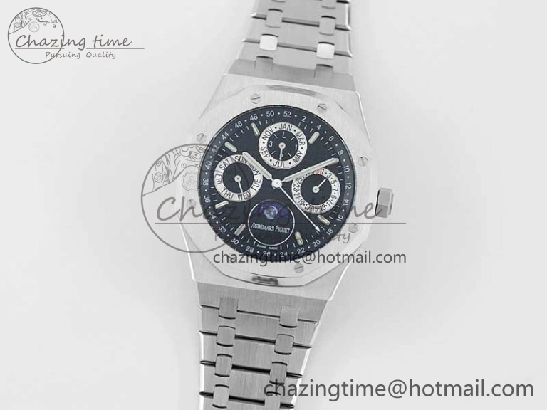 Royal Oak 41mm Complicated 26574 SS APSF1:1 Best Edition Black Silver Dial on SS Bracelet A5134