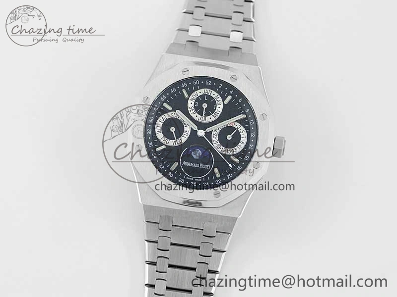 Royal Oak 41mm Complicated 26574 SS APSF1:1 Best Edition Black Silver Dial on SS Bracelet A5134