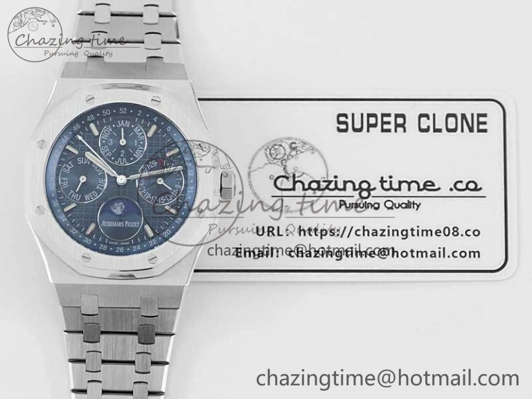 Royal Oak 41mm Complicated 26574 SS APSF1:1 Best Edition Blue Dial on SS Bracelet A5134