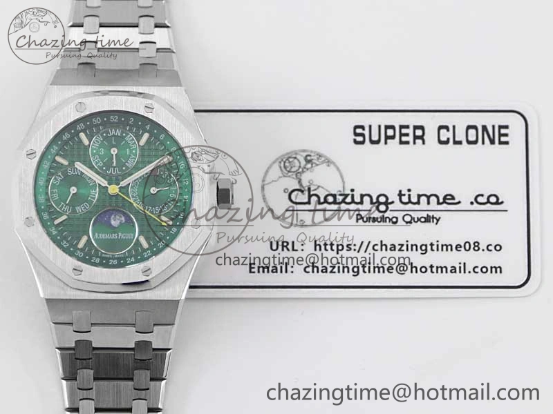 Royal Oak 41mm Complicated 26574 SS APSF1:1 Best Edition Green Dial on SS Bracelet A5134