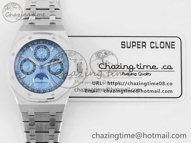 Royal Oak 41mm Complicated 26574 SS APSF1:1 Best Edition Ice Blue Dial on SS Bracelet A5134