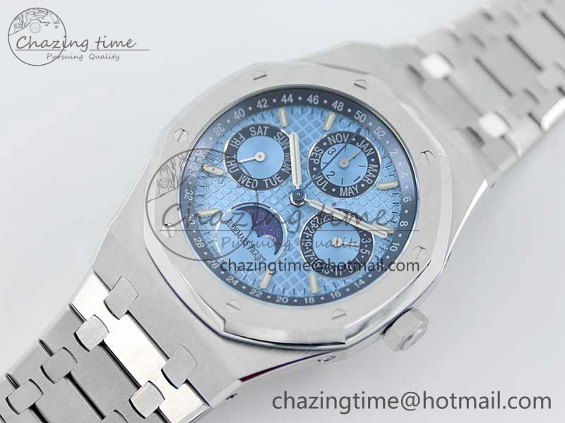 Royal Oak 41mm Complicated 26574 SS APSF1:1 Best Edition Ice Blue Dial on SS Bracelet A5134